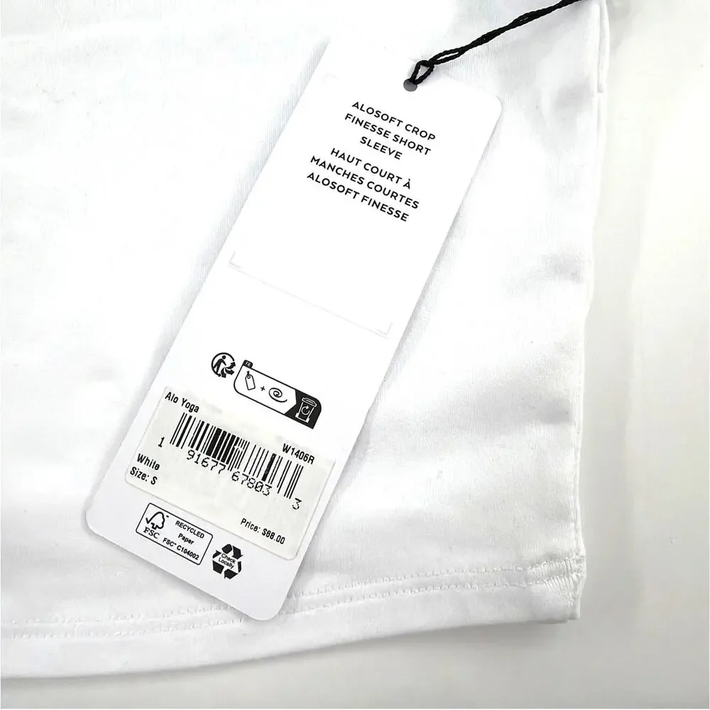 Alo Yoga White Alosoft Crop Finesse Short Sleeve Tee Size S